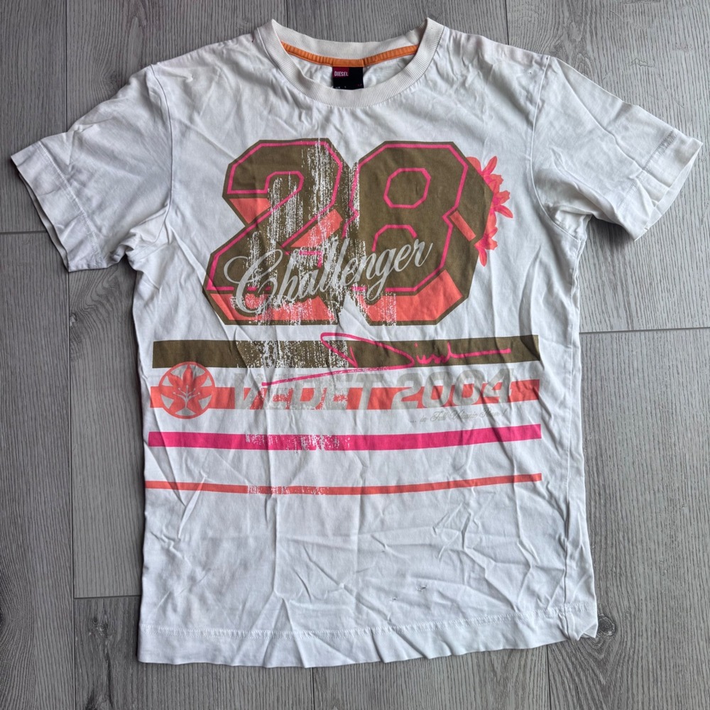 Diesel Mens 28 Challenger Dept 2004 Graphic T-Shirt White Size Small